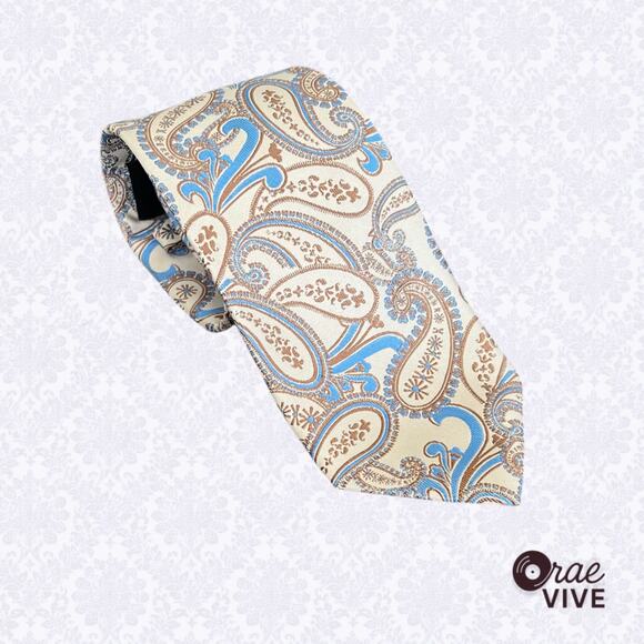 Steve Harvey Celebrity Edition Men’s Tie Cream & Blue Paisley - Picture 2 of 5